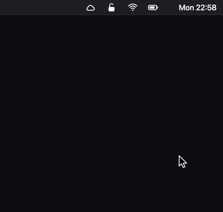 Click the OpenFortiMac menu bar icon, then Connect on a server: the panel shows Connecting and then Connected with the tunnel IP